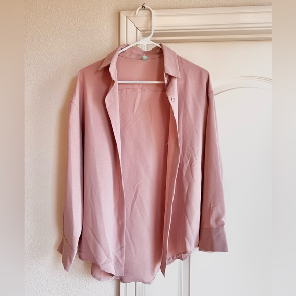 FLOWY PINK MAUVE BLOUSE DRESS SHIRT - Picture 3 of 4